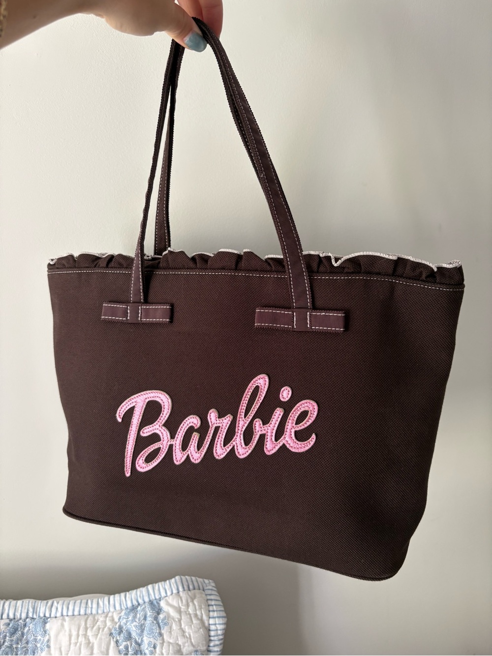 Vintage 2003 Barbie Sanei International Co Japan Brown Tote Bag with Pink Logo - Picture 1 of 6